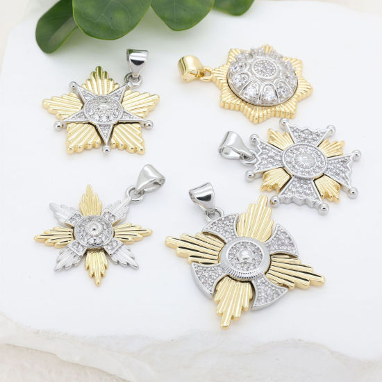 Imagen de 1 Unidad Latón Galaxia Colgantes Charms Al Por Mayor Chapado en Oro de 18K & Platino Chapado Estrella Dos Colores Claro Circón Artificial