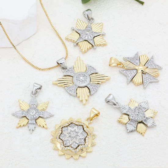 Imagen de 1 Unidad Latón Galaxia Colgantes Charms Al Por Mayor Chapado en Oro de 18K & Platino Chapado Estrella Dos Colores Claro Circón Artificial