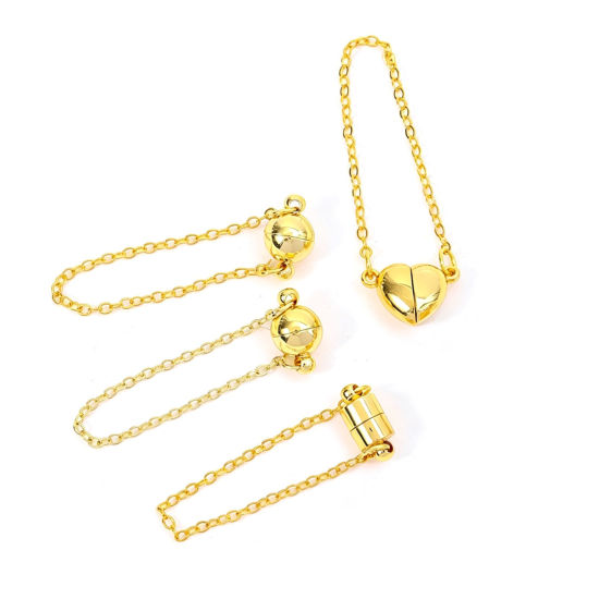 Picture of 2 PCs Eco-friendly Brass Magnetic Clasps Wholesale Real Gold Plated 10cm