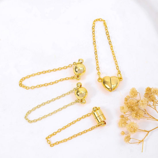 Picture of 2 PCs Eco-friendly Brass Magnetic Clasps Wholesale Real Gold Plated 10cm