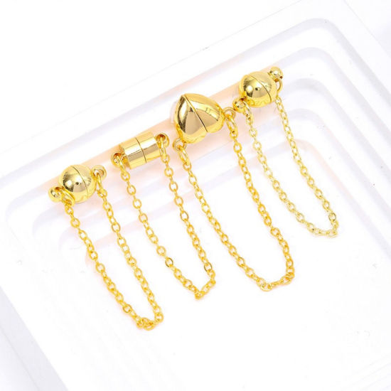 Picture of 2 PCs Eco-friendly Brass Magnetic Clasps Wholesale Real Gold Plated 10cm