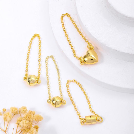 Picture of 2 PCs Eco-friendly Brass Magnetic Clasps Wholesale Real Gold Plated 10cm