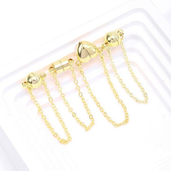 Picture of 2 PCs Eco-friendly Brass Magnetic Clasps Wholesale Real Gold Plated 10cm