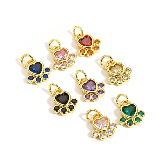 1 個 真鍮+ジルコン ペットメモリアル チャーム 卸売り 18Kゴールドメッキ フットプリント 13mm x 8mm、 の画像