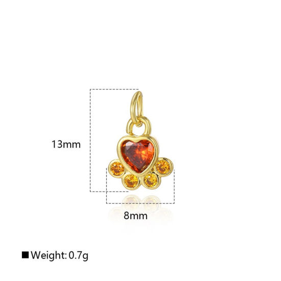 1 個 真鍮+ジルコン ペットメモリアル チャーム 卸売り 18Kゴールドメッキ フットプリント 13mm x 8mm、 の画像