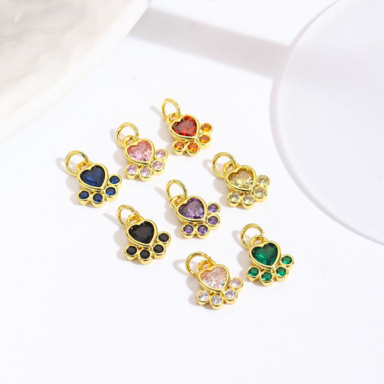 1 個 真鍮+ジルコン ペットメモリアル チャーム 卸売り 18Kゴールドメッキ フットプリント 13mm x 8mm、 の画像