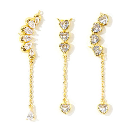 Picture of 2 PCs Eco-friendly Brass Connectors Charms Pendants Wholesale 18K Real Gold Plated Tassel Clear Cubic Zirconia