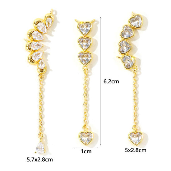 Picture of 2 PCs Eco-friendly Brass Connectors Charms Pendants Wholesale 18K Real Gold Plated Tassel Clear Cubic Zirconia