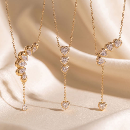 Picture of 2 PCs Eco-friendly Brass Connectors Charms Pendants Wholesale 18K Real Gold Plated Tassel Clear Cubic Zirconia