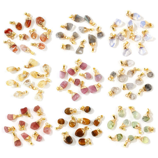 Picture of 2 PCs Brass & Gemstone Charm Pendant Wholesale 18K Gold Plated Multicolor At Random Mixed 3cm - 1.5cm