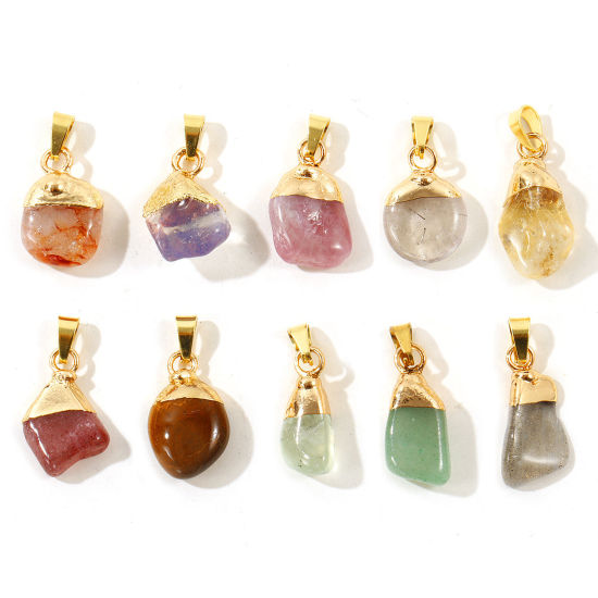 Picture of 2 PCs Brass & Gemstone Charm Pendant Wholesale 18K Gold Plated Multicolor At Random Mixed 3cm - 1.5cm