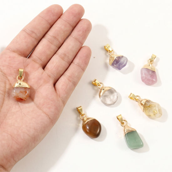 Picture of 2 PCs Brass & Gemstone Charm Pendant Wholesale 18K Gold Plated Multicolor At Random Mixed 3cm - 1.5cm
