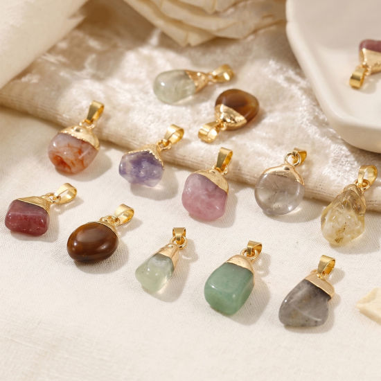 Picture of 2 PCs Brass & Gemstone Charm Pendant Wholesale 18K Gold Plated Multicolor At Random Mixed 3cm - 1.5cm