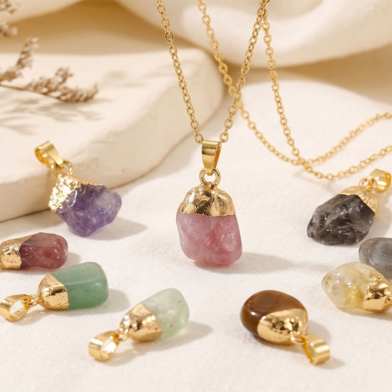 Picture of 2 PCs Brass & Gemstone Charm Pendant Wholesale 18K Gold Plated Multicolor At Random Mixed 3cm - 1.5cm