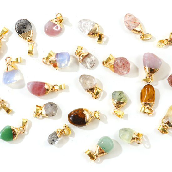 Picture of 2 PCs Brass & Gemstone Charm Pendant Wholesale 18K Gold Plated Multicolor At Random Mixed 3cm - 1.5cm