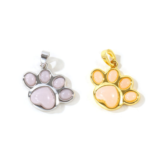 Picture of 2 PCs Brass Pet Memorial Charm Pendant Wholesale Light Pink Paw Print With Resin Cabochons 20mm x 18.5mm