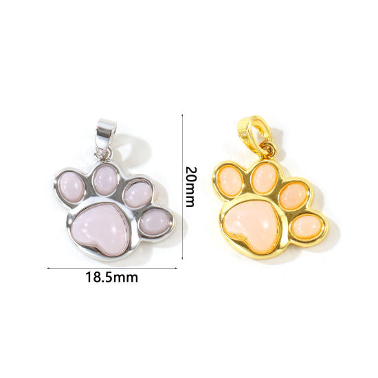 Picture of 2 PCs Brass Pet Memorial Charm Pendant Wholesale Light Pink Paw Print With Resin Cabochons 20mm x 18.5mm