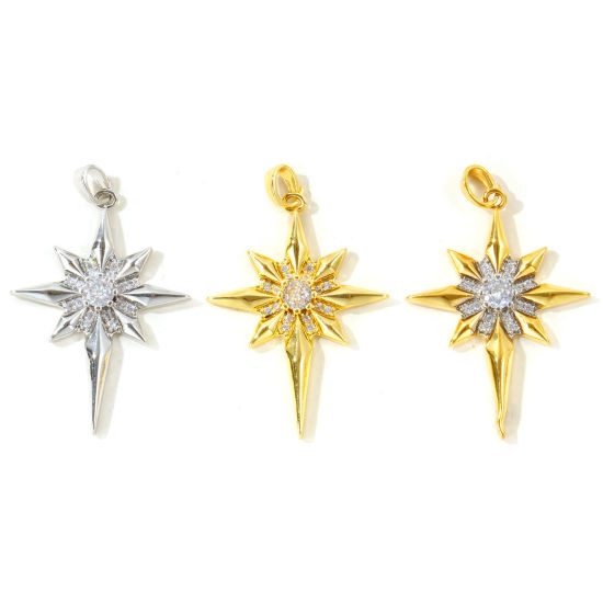 Picture of 2 PCs Brass Galaxy Pendants Wholesale Multicolor Star Clear Cubic Zirconia 3.9cm x 2.5cm