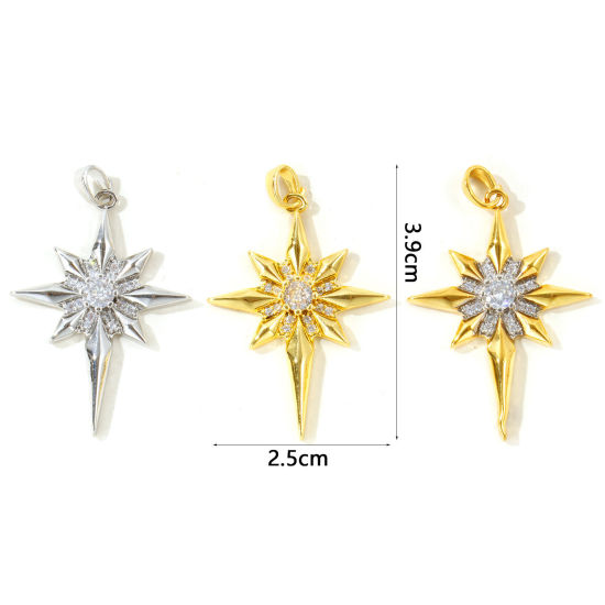 Picture of 2 PCs Brass Galaxy Pendants Wholesale Multicolor Star Clear Cubic Zirconia 3.9cm x 2.5cm