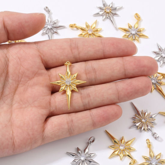 Picture of 2 PCs Brass Galaxy Pendants Wholesale Multicolor Star Clear Cubic Zirconia 3.9cm x 2.5cm
