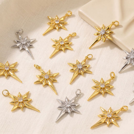 Picture of 2 PCs Brass Galaxy Pendants Wholesale Multicolor Star Clear Cubic Zirconia 3.9cm x 2.5cm