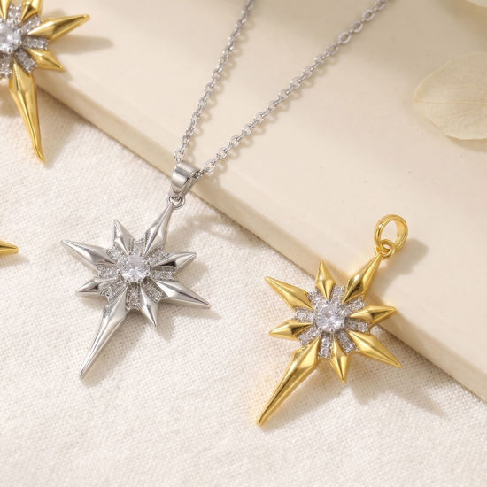 Picture of 2 PCs Brass Galaxy Pendants Wholesale Multicolor Star Clear Cubic Zirconia 3.9cm x 2.5cm