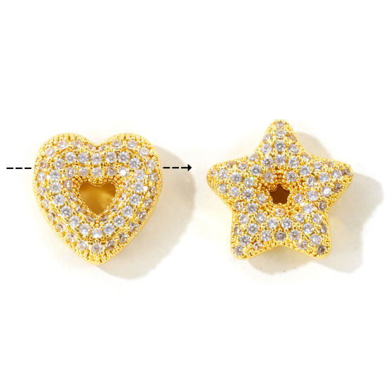 Picture of 2 PCs Brass Micro Pave Charms Wholesale 18K Gold Plated Clear Cubic Zirconia