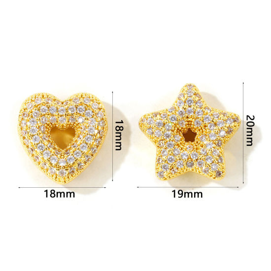 Picture of 2 PCs Brass Micro Pave Charms Wholesale 18K Gold Plated Clear Cubic Zirconia