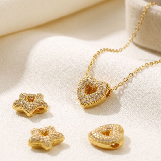 Picture of 2 PCs Brass Micro Pave Charms Wholesale 18K Gold Plated Clear Cubic Zirconia