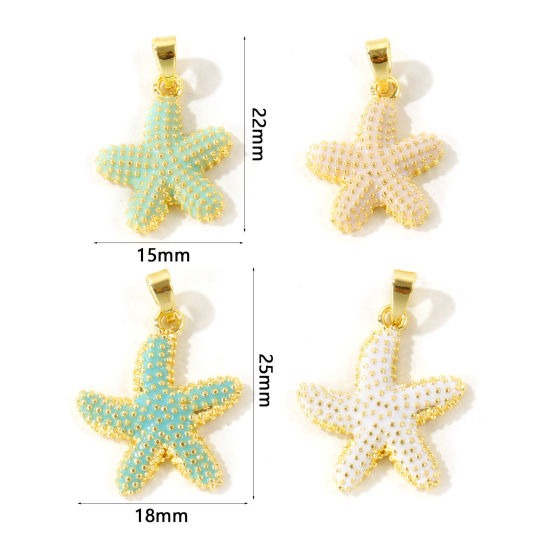 Picture of 2 PCs Eco-friendly Brass Ocean Jewelry Charm Pendant Wholesale 18K Real Gold Plated Starfish Enamel