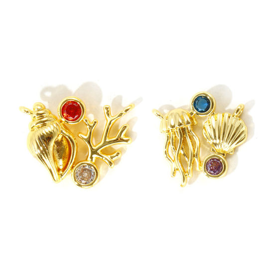 Picture of 2 PCs Eco-friendly Brass Ocean Jewelry Connectors Charms Pendants Wholesale 18K Real Gold Plated Shell Coralline