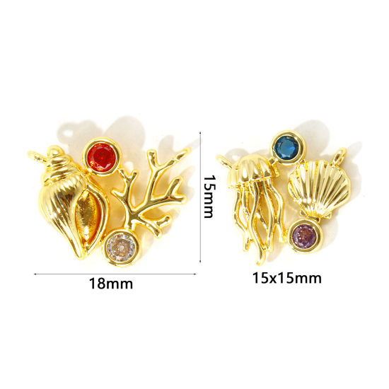 Picture of 2 PCs Eco-friendly Brass Ocean Jewelry Connectors Charms Pendants Wholesale 18K Real Gold Plated Shell Coralline