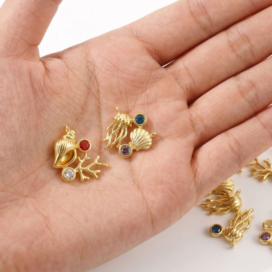 Picture of 2 PCs Eco-friendly Brass Ocean Jewelry Connectors Charms Pendants Wholesale 18K Real Gold Plated Shell Coralline