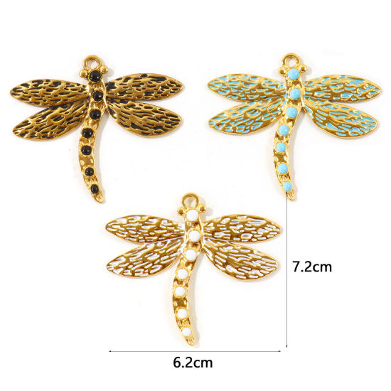 Picture of 1 Piece Eco-friendly PVD Waterproof Anti-Tarnish Hypoallergenic 304 Stainless Steel Insect Pendants Wholesale 18K Real Gold Plated Enamel Dragonfly Animal 7.2cm x 6.2cm