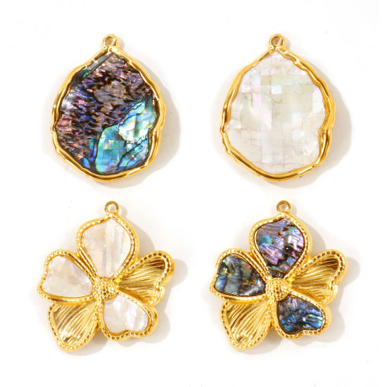 Picture of 1 Piece Eco-friendly PVD Waterproof Anti-Tarnish Hypoallergenic 304 Stainless Steel & Natural Shell Charms Wholesale 18K Real Gold Plated