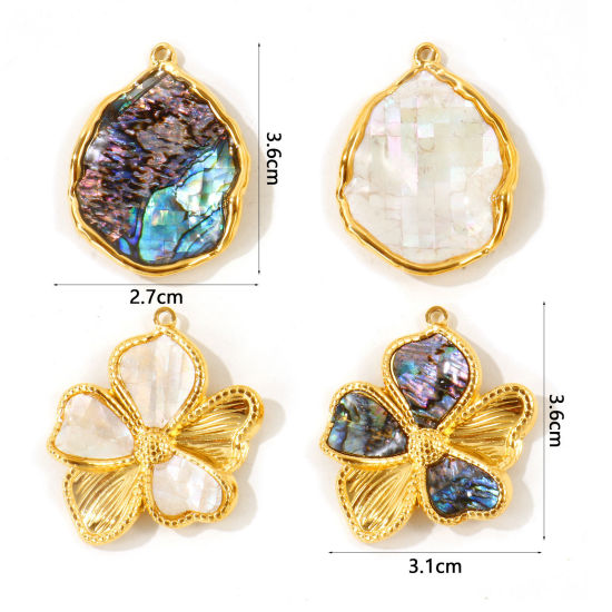 Picture of 1 Piece Eco-friendly PVD Waterproof Anti-Tarnish Hypoallergenic 304 Stainless Steel & Natural Shell Charms Wholesale 18K Real Gold Plated