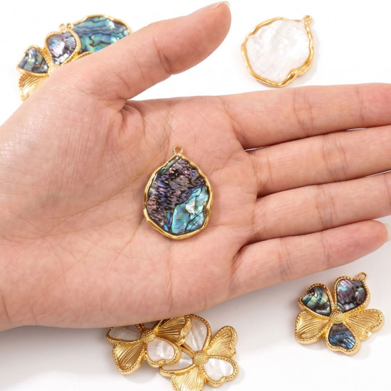 Picture of 1 Piece Eco-friendly PVD Waterproof Anti-Tarnish Hypoallergenic 304 Stainless Steel & Natural Shell Charms Wholesale 18K Real Gold Plated