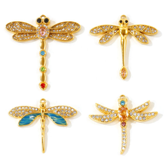 Picture of 1 Piece Eco-friendly PVD Waterproof Anti-Tarnish Hypoallergenic 304 Stainless Steel Insect Charms Wholesale 18K Real Gold Plated Dragonfly Animal Multicolour Cubic Zirconia