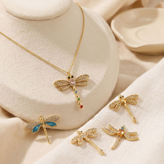 Picture of 1 Piece Eco-friendly PVD Waterproof Anti-Tarnish Hypoallergenic 304 Stainless Steel Insect Charms Wholesale 18K Real Gold Plated Dragonfly Animal Multicolour Cubic Zirconia