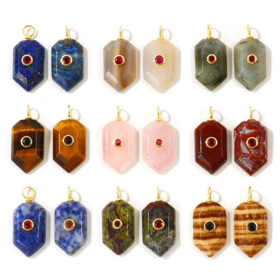 Picture of 1 Piece Eco-friendly Gemstone & Brass Geometric Pendants Wholesale, Heptagon 18K Real Gold Plated 3.2cm x 1.5cm