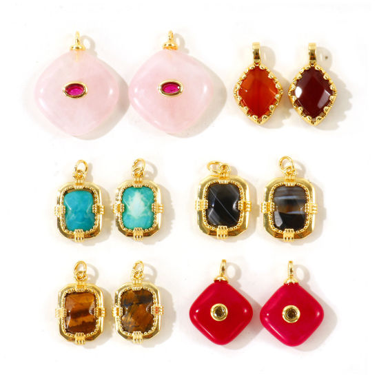 Picture of 1 Piece Eco-friendly Gemstone & Brass Geometric Charms Wholesale, 18K Real Gold Plated