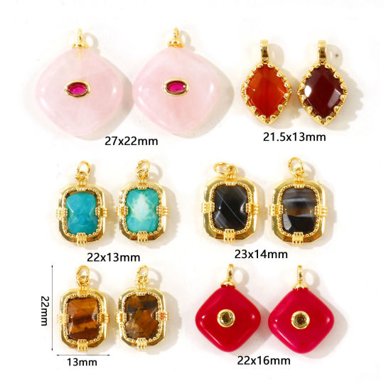 Picture of 1 Piece Eco-friendly Gemstone & Brass Geometric Charms Wholesale, 18K Real Gold Plated