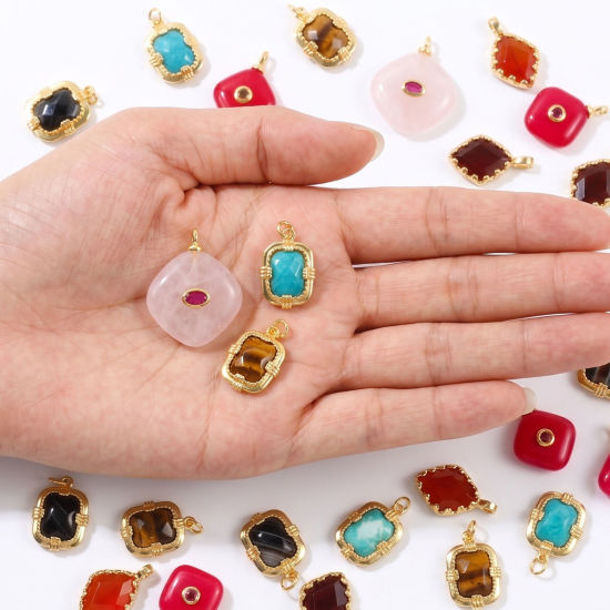 Picture of 1 Piece Eco-friendly Gemstone & Brass Geometric Charms Wholesale, 18K Real Gold Plated