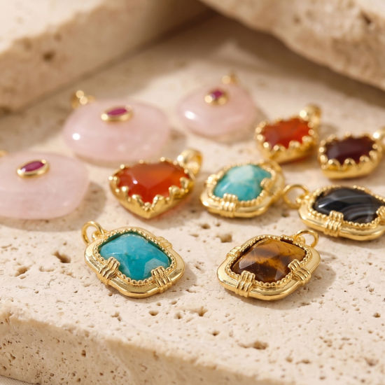 Picture of 1 Piece Eco-friendly Gemstone & Brass Geometric Charms Wholesale, 18K Real Gold Plated