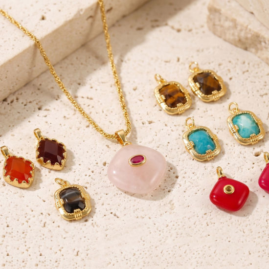Picture of 1 Piece Eco-friendly Gemstone & Brass Geometric Charms Wholesale, 18K Real Gold Plated