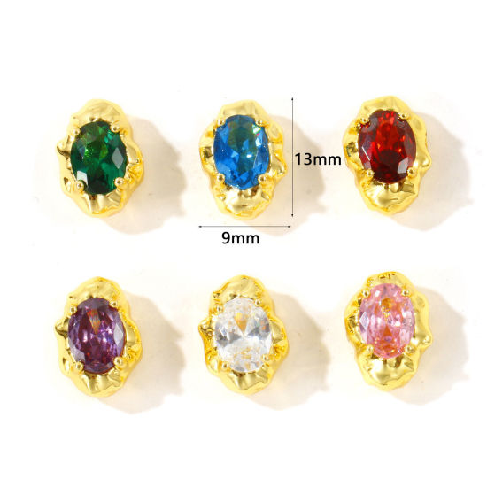 Picture of 2 PCs Eco-friendly Brass & Cubic Zirconia Beads For DIY Jewelry Making Wholesale, 18K Real Gold Plated 13mm x 9mm