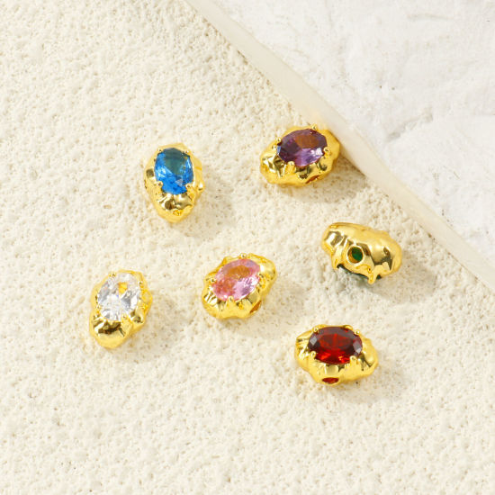 Picture of 2 PCs Eco-friendly Brass & Cubic Zirconia Beads For DIY Jewelry Making Wholesale, 18K Real Gold Plated 13mm x 9mm