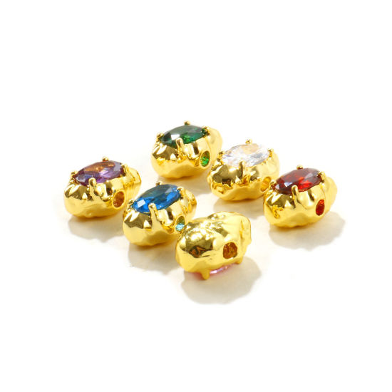 Picture of 2 PCs Eco-friendly Brass & Cubic Zirconia Beads For DIY Jewelry Making Wholesale, 18K Real Gold Plated 13mm x 9mm