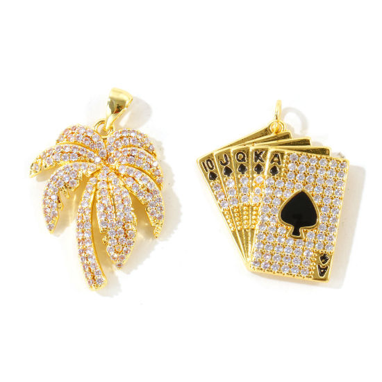 Picture of 1 Piece Eco-friendly Brass & Cubic Zirconia Charm Pendant Wholesale, 18K Real Gold Plated Micro Pave Clear Cubic Zirconia