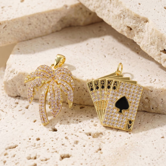 Picture of 1 Piece Eco-friendly Brass & Cubic Zirconia Charm Pendant Wholesale, 18K Real Gold Plated Micro Pave Clear Cubic Zirconia